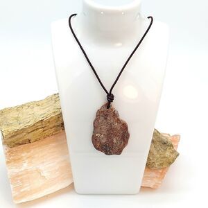 Large Leopard Skin Jasper Necklace Leather Cord Natural Gemstone Pendant